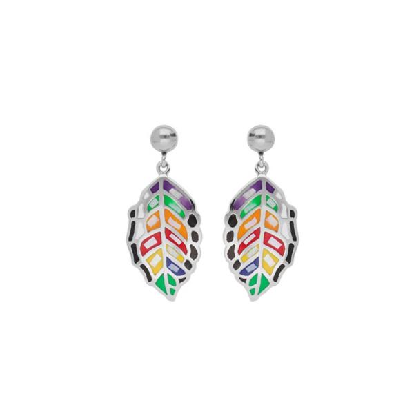 Boucles d'oreilles Acier 316 L Feuille Résine Multicolore avec Nacre