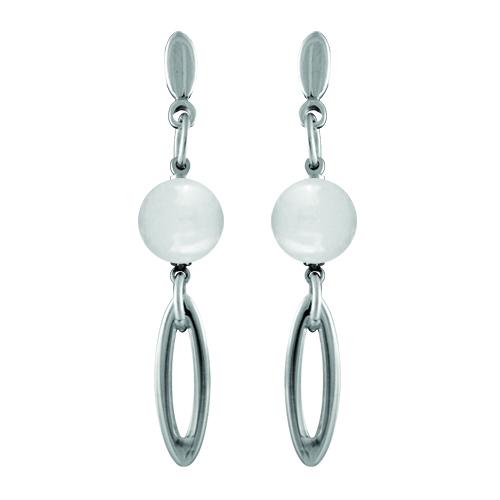 Boucles d'oreilles Acier 316 L Maillon Ovale + Boule Céramique Blanche