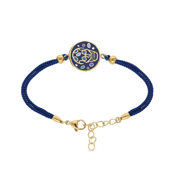 Bracelet Acier 316 L Doré Tête de Mort Résine Bleu Cordon Bleu