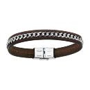 Bracelet Acier 316 L Cuir Marron avec Chainette