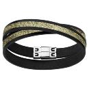 Bracelet Acier 316 L Cuir Noir Enroulé 2 Tours Givré Doré