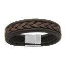 Bracelet Acier 316 L Cuir Marron Tressé Fermoir Satiné