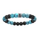 Bracelet Acier 316 L Elastique Perles Bois et Pierres Imitation Turquoise Motif Patiné