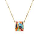 Collier Acier 316 L Doré Jaune Pendentif Rectangulaire avec Résine Multicouleur