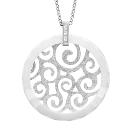 Collier Acier 316 L Pendentif Rond Ajouré Granité Rondelle Céramique Blanche