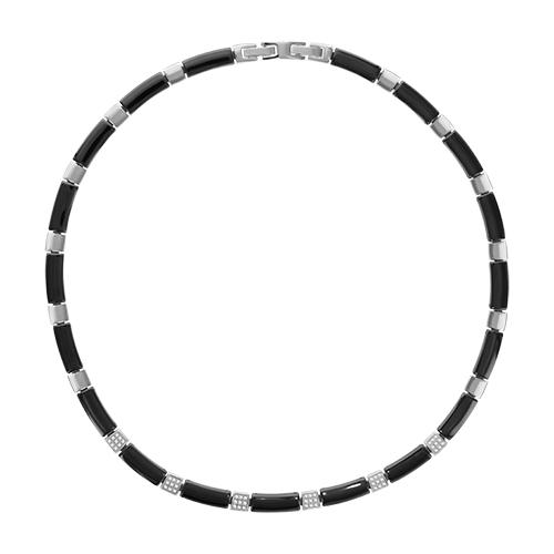 Collier Acier 316 L Céramique Noire et Zirconium Double Fermoir