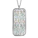 Collier Acier 316 L Pendentif Rectangulaire Motif Volute Glitter Blanc Scintillant