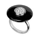 Bague Acier 316 L Plateau Rond Zirconium et Agate Noire