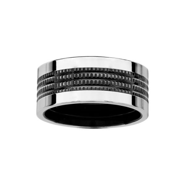 Bague Acier 316 L Quadrillage Noir