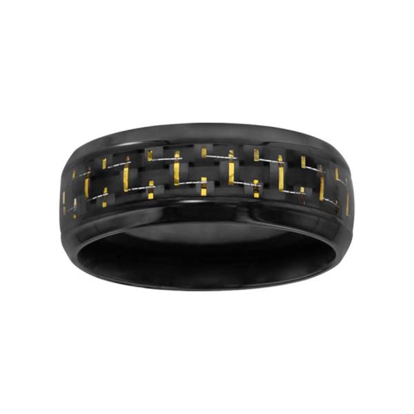 Bague Acier 316 L Noir avec Carbone et Reflet Doré