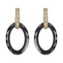 Boucles d'oreilles Plaqué Or Ovale Céramique Noire et Zirconium Sertis