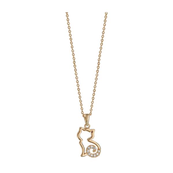 Collier Plaqué Or Pendentif Chat Stylisé avec Zirconium