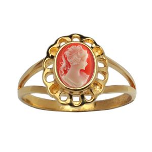 Bague Plaqué Or Camée Rose Ovale avec Dentelle