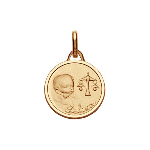 Pendentif Plaqué Or Médaille Ronde Bébé Zodiaque Balance