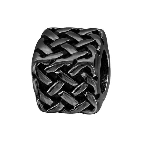 Charms Acier 316L Cube Tresse Relief Noir