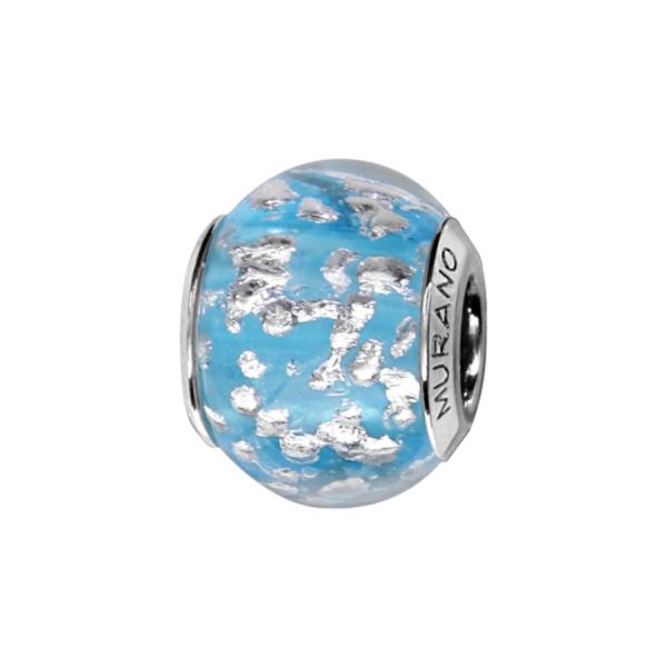 Charms Argent 925 Perle Murano Bleu Ciel avec Eclat Blanc