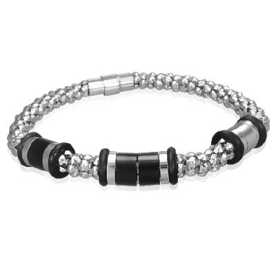 Bracelet Homme Acier 316 L Triple Tonneau Bicolore Aimanté