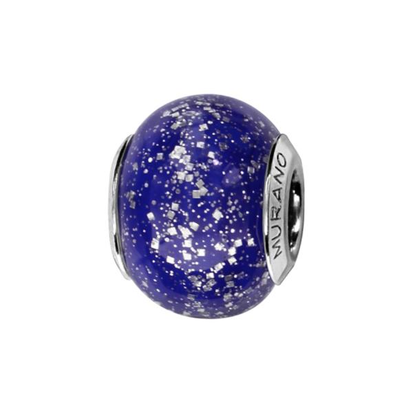 Charms Argent 925 Perle Murano Bleu Pailleté