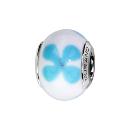 Charms Argent 925 Perle Murano Blanc Motif Fleur Bleu Ciel