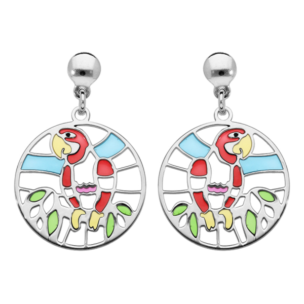 Boucles d'oreilles Argent 925 Perroquet Vitrail Translucide 
