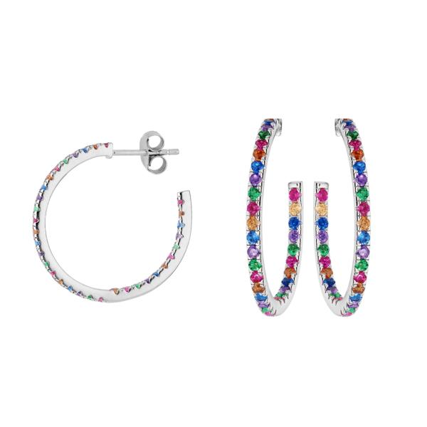 Boucles d'oreilles Argent 925 Créoles Zirconium Multicolore 