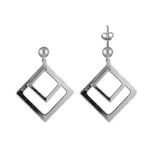 Boucles d'oreilles Argent 925 Double Carrés en Diagonale