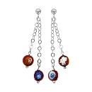 Boucles d'oreilles Argent 925 Verre de Murano Double Chainettes avec Boules Multicolores