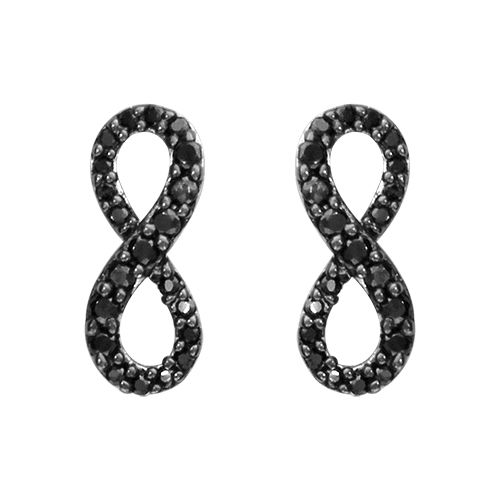 Boucles d'oreilles Argent 925 et Zirconium Noir Serti Symbole Infini