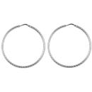 Boucles d'oreilles Argent 925 Créole Fil Rond Strié 2 mm Diam. 50 mm