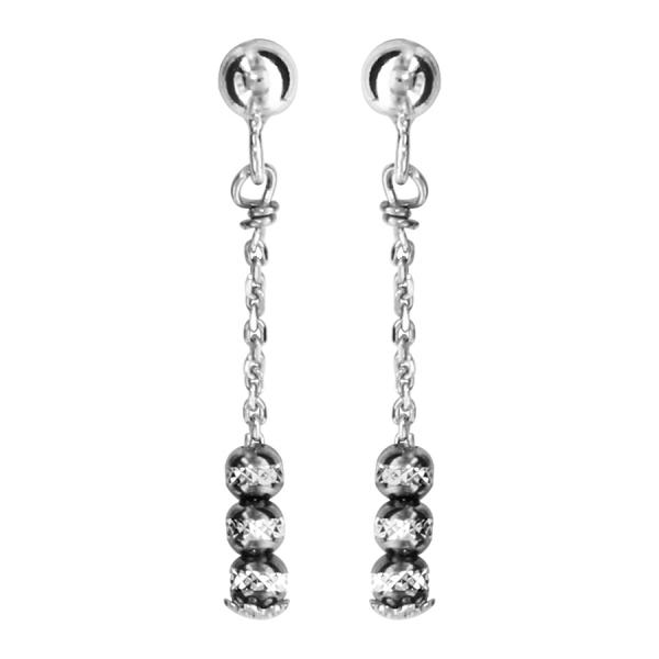 Boucles d'oreilles Argent 925 Pendante 3 Boules Diamantés Rhodium Noir