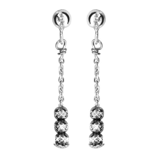 Boucles d'oreilles Argent 925 Pendante 3 Boules Diamantés Rhodium Noir