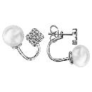 Boucles d'oreilles Argent 925 Double Pavé Zirconium Perles d'imitation Blanches