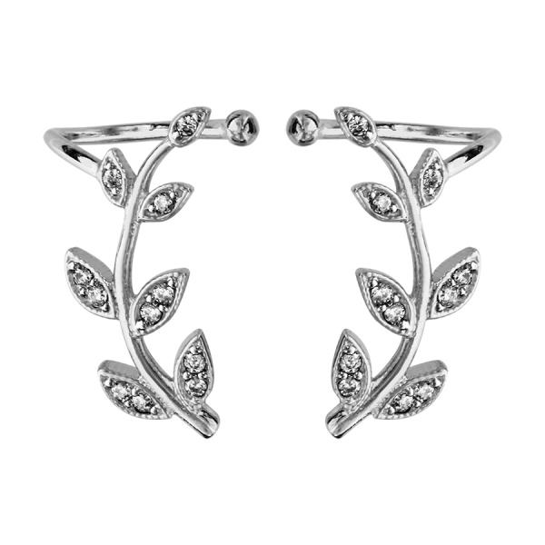 Boucles d'oreilles de Lobe Argent 925 et Zirconium Feuilles