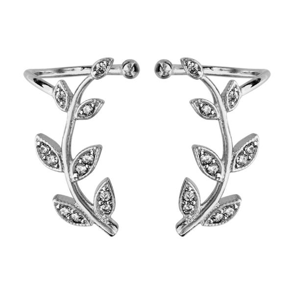 Boucles d'oreilles de Lobe Argent 925 et Zirconium Feuilles