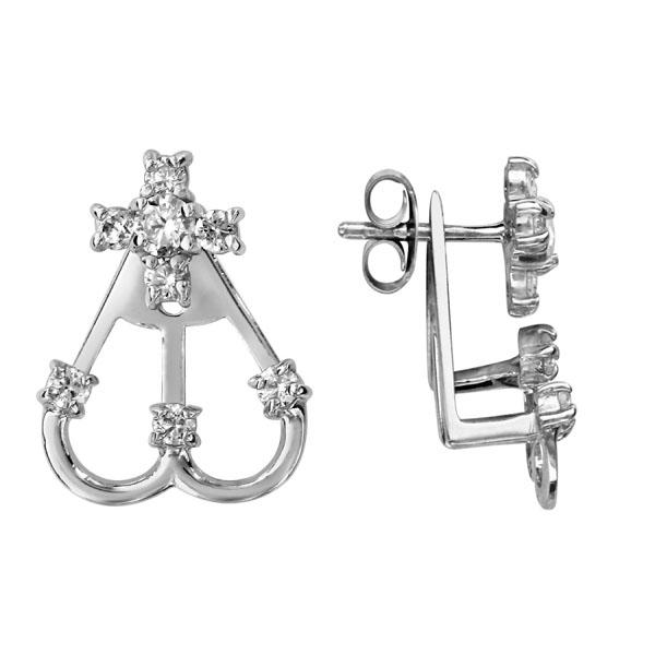 Boucles d'oreilles Argent 925 Double avec 2 Arceaux Zirconium Blanc