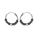 Boucles d'oreilles Argent 925 Créole Patinées Double Motif Tribal Avec Boule 12 mm