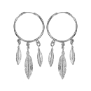 Boucles d'oreilles Argent 925 Créoles 3 Plumes Diam. 25 mm