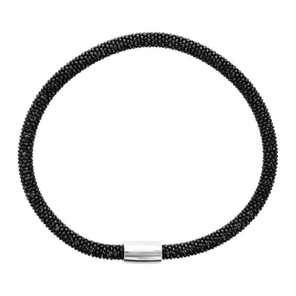 Bracelet Argent 925 Tube Fermoir Magnétique 19 cm Traitement Noir