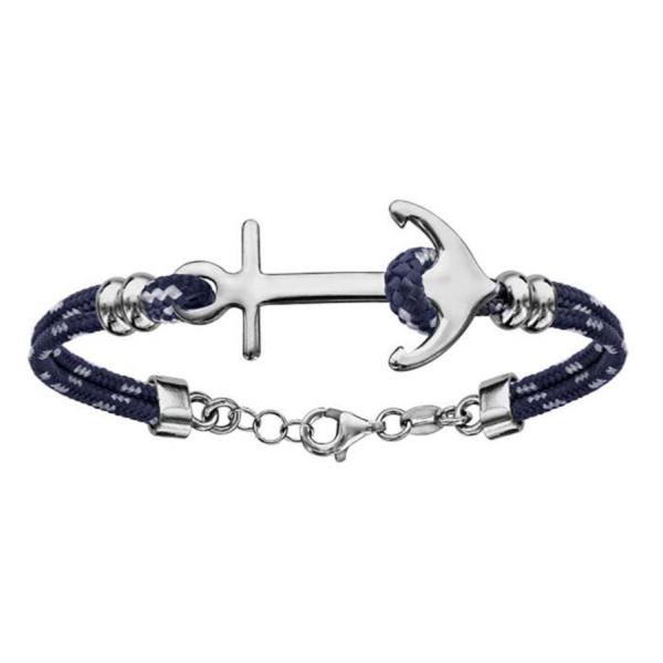 Bracelet Argent 925 2 Rangs Corde Bleue et Blanche Ancre Marine