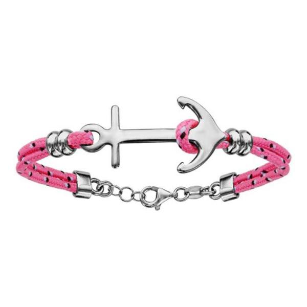 Bracelet Argent 925 2 Rangs Corde Rose Ancre Marine