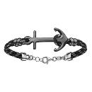 Bracelet Argent 925 2 Rangs Corde Noire et Grise Ancre Marine Ruthénium Noir