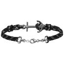 Bracelet Argent 925 2 Rangs Corde Noire et Grise Ancre Marine Rhuténium Noir