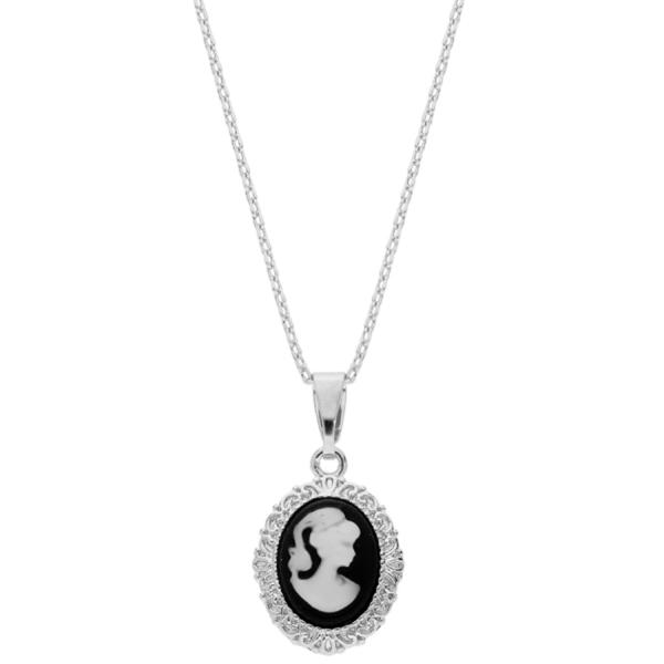 Collier Argent 925 Pendentif Camé Noir