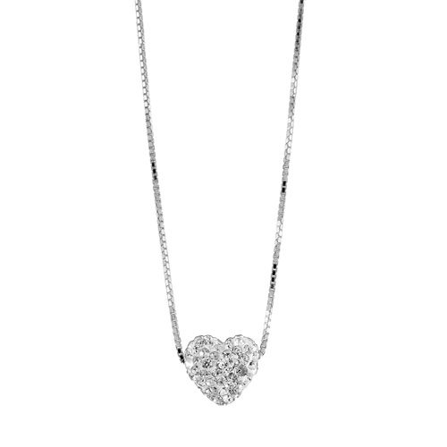 Collier Argent 925 avec Coeur Résine Strass Blanc