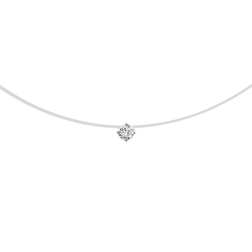 Collier Argent 925 et Zirconium Blanc Solitaire 3 mm Fil Nylon