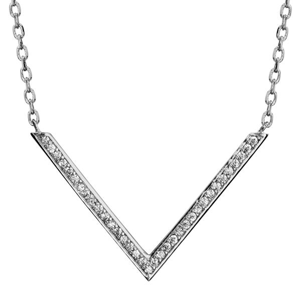 Collier Argent 925 Pendentif Zirconium Sertis Forme V