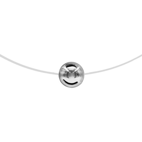 Collier Argent 925 Fil Nylon Pendentif Boule 8 mm