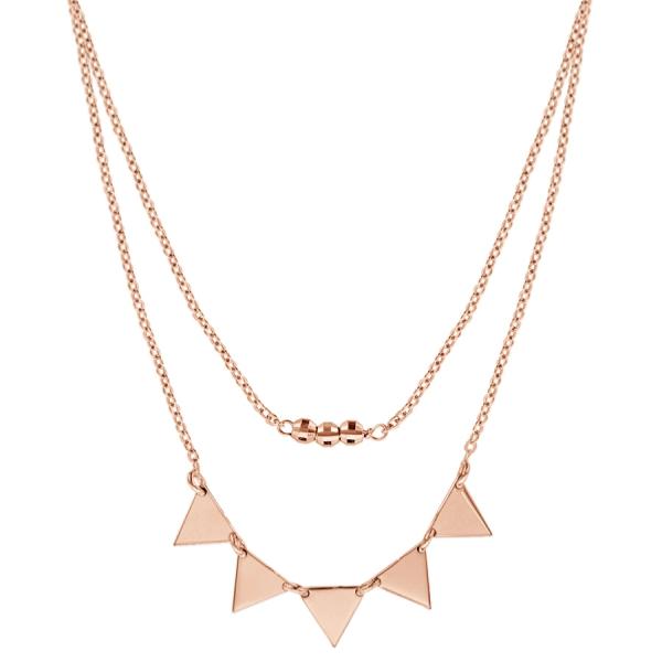 Collier Argent 925 Dorure Rose Double Chaînes Pendentif 5 Triangles avec Boules Diamantées