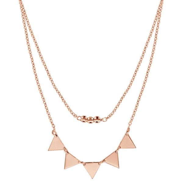 Collier Argent 925 Dorure Rose Double Chaînes Pendentif 5 Triangles avec Boules Diamantées