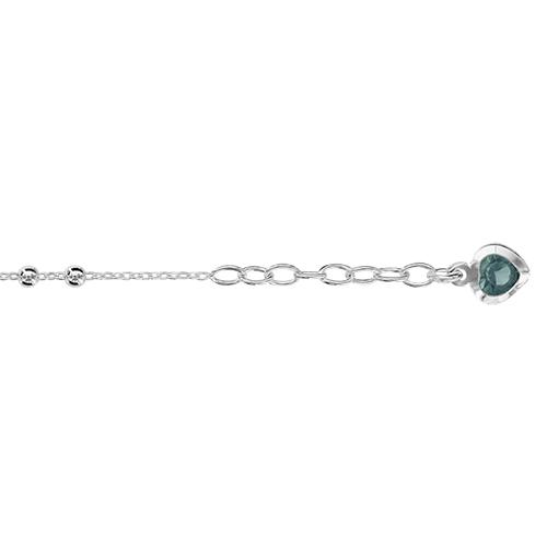 Chaîne de Cheville Argent 925 Boules avec Pampille Coeur Zirconium Bleu